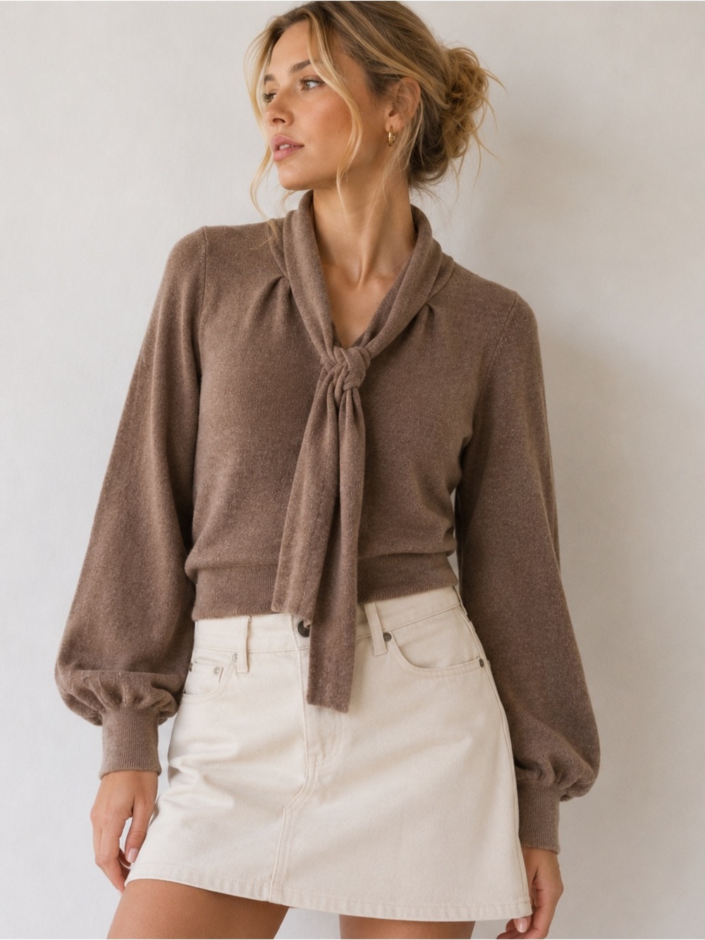 Moulinette Soeurs by Anthropologie Wool Tie Neck Sweater Statement Sleeves M